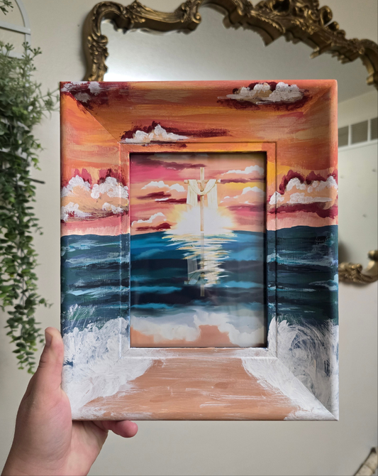 He Calms The Sea. Print Inside Painted Frame.