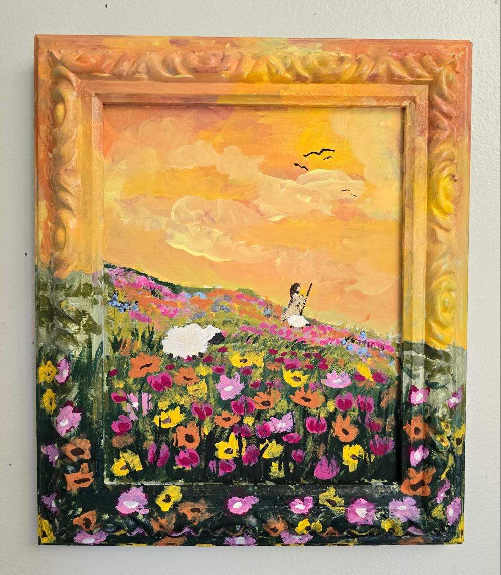 12x14in Guidance and Peace. Original Artwork Panel Canvas Inside Painted Wooden Frame.