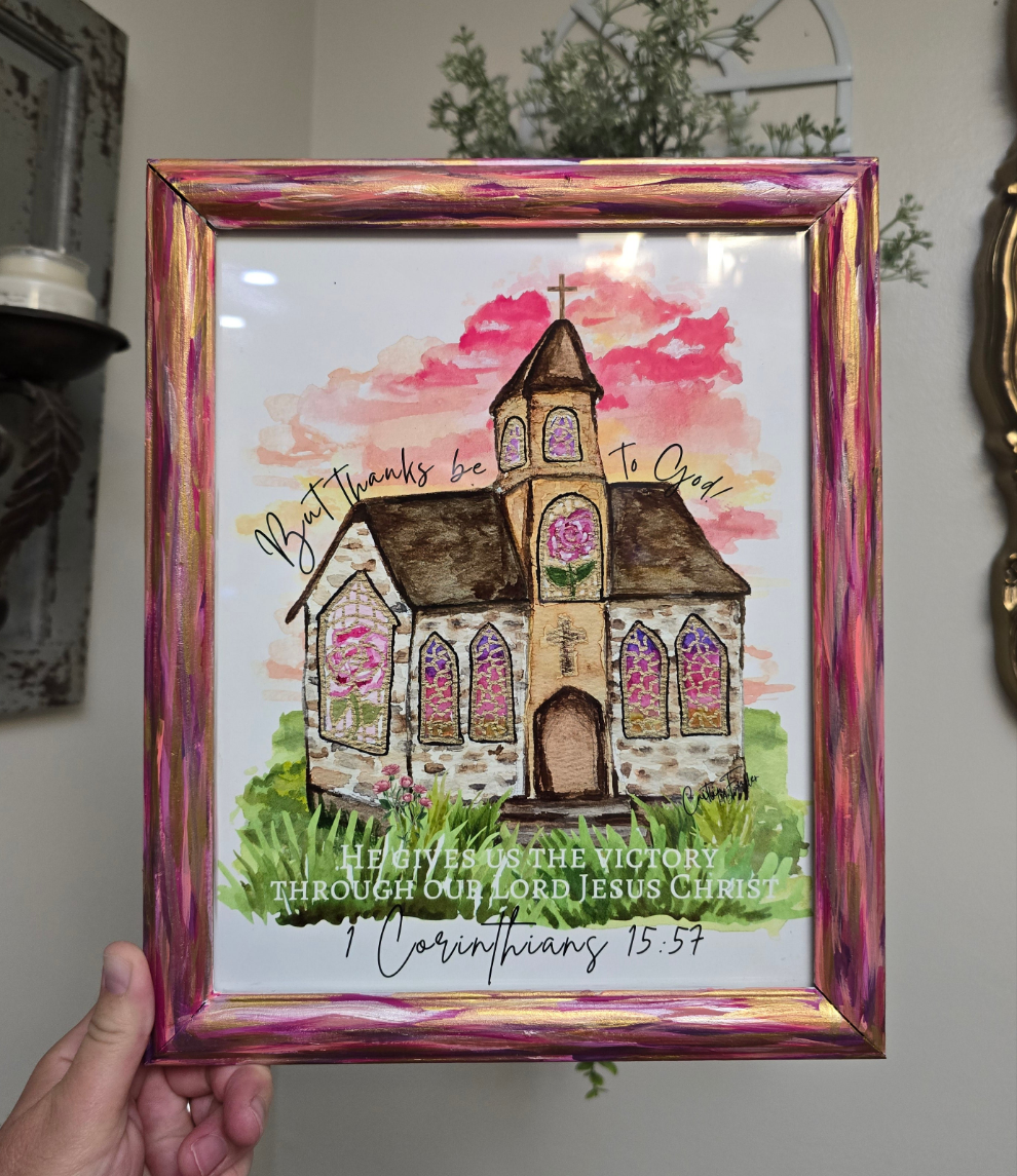 9.5x11.5in But Thanks Be To God. Print Inside Original Painted Frame.