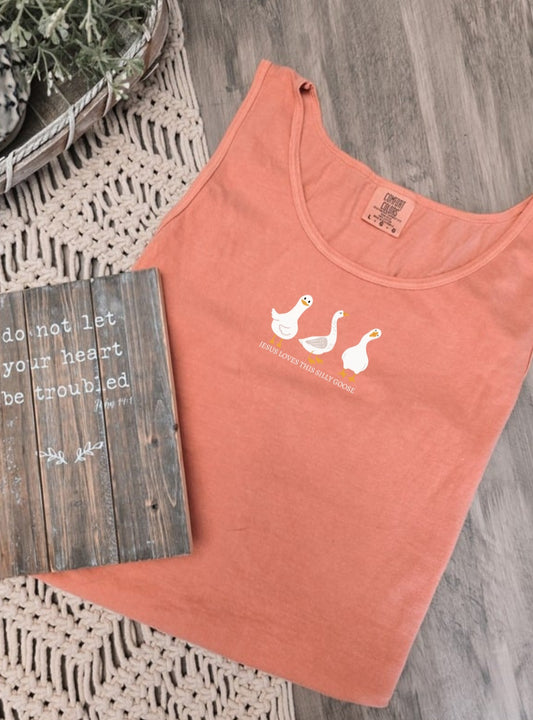 Jesus Loves This Silly Goose. Terracotta Tank Top.