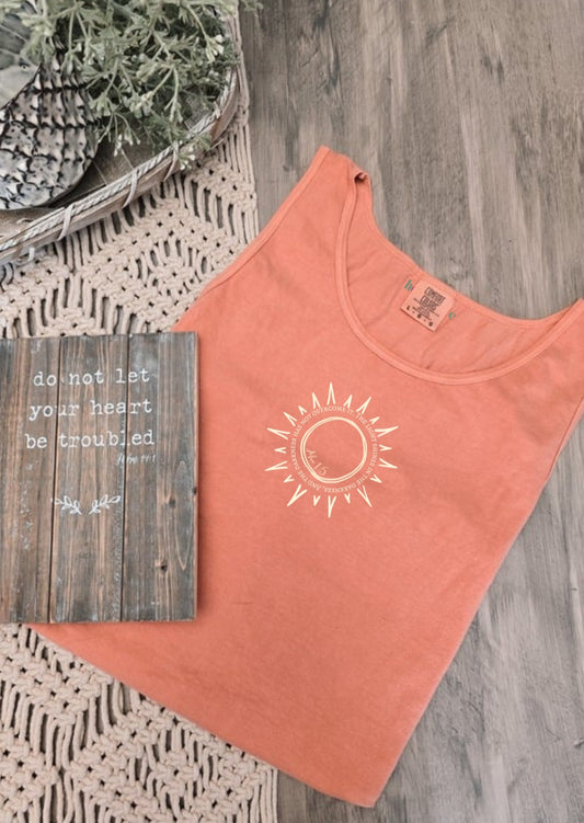 The Light Shines in The Darkness. Apricot Peach Tank Top.