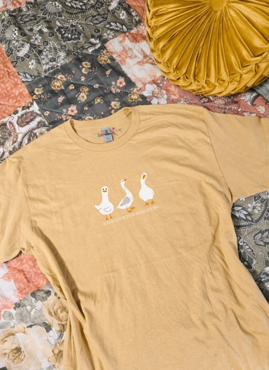 Jesus Loves This Silly Goose. Vintage Gold Tee.