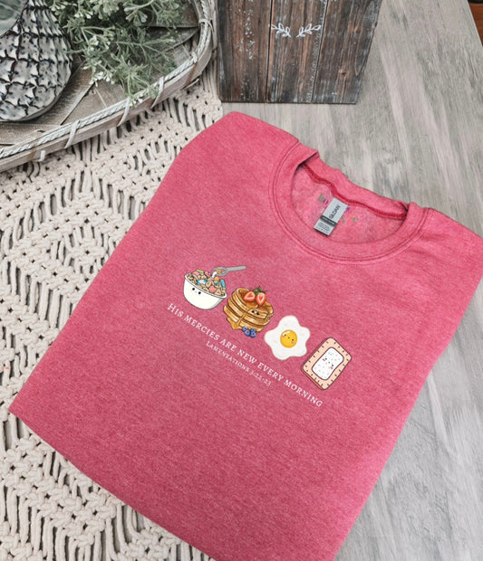 Cute Breakfast His Mercies are New Every Morning. Strawberry Crewneck Sweatshirt.