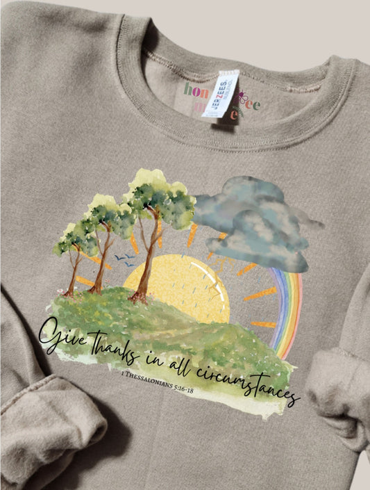 Give Thanks in All Situations. Desert Sand Crewneck Sweatshirt.