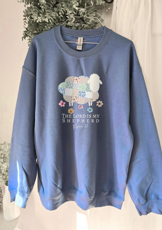 The Lord is My Shepherd. Stone Blue Crewneck Sweatshirt.