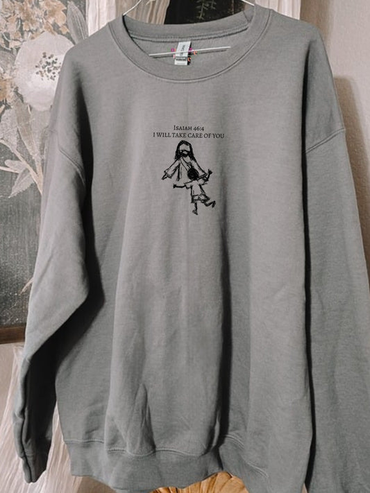 I Will Take Care Of You. . Stone Grey Crewneck Sweatshirt.