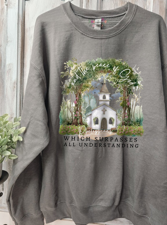 The Peace Of God Surpases All Understanding. Stone Grey Crewneck Sweatshirt.