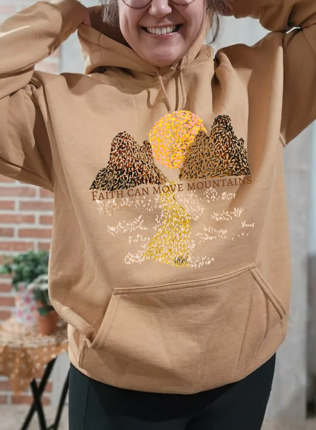 Faith Can Move Moutains. Vintage Gold Hoodie.