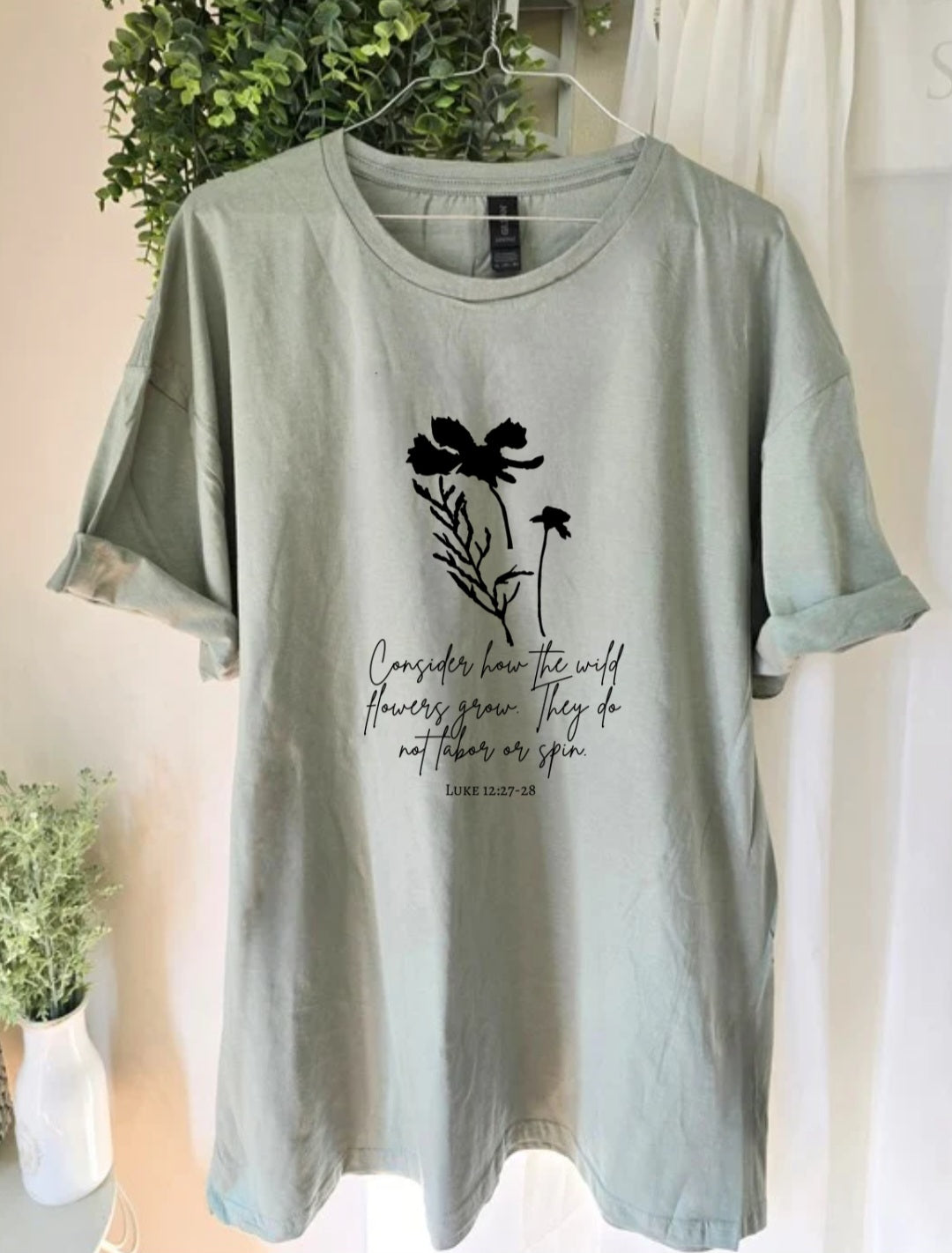 Consider The Lilies. Sage Green. Tee.