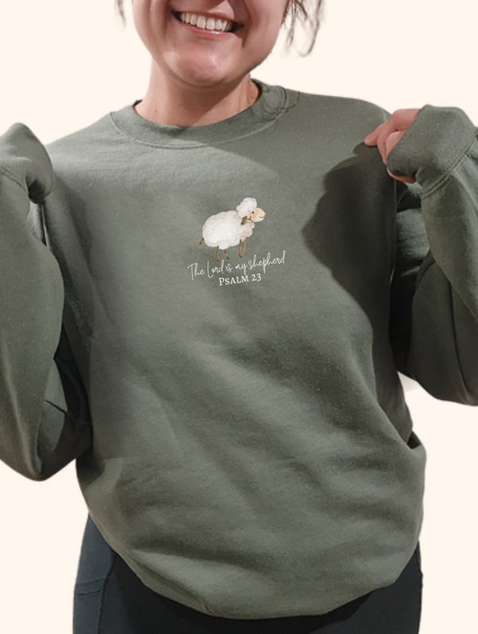 The Lord is My Shepherd. Olive Green Crewneck Sweatshirt.