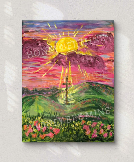 Sunrays Beaming Through The Clouds. Satin Art Print.