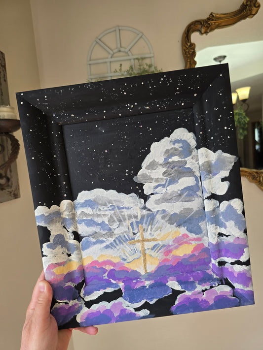 The Skies Proclaim The Work of His Hands. 14x12in Framed Original Painted Art.