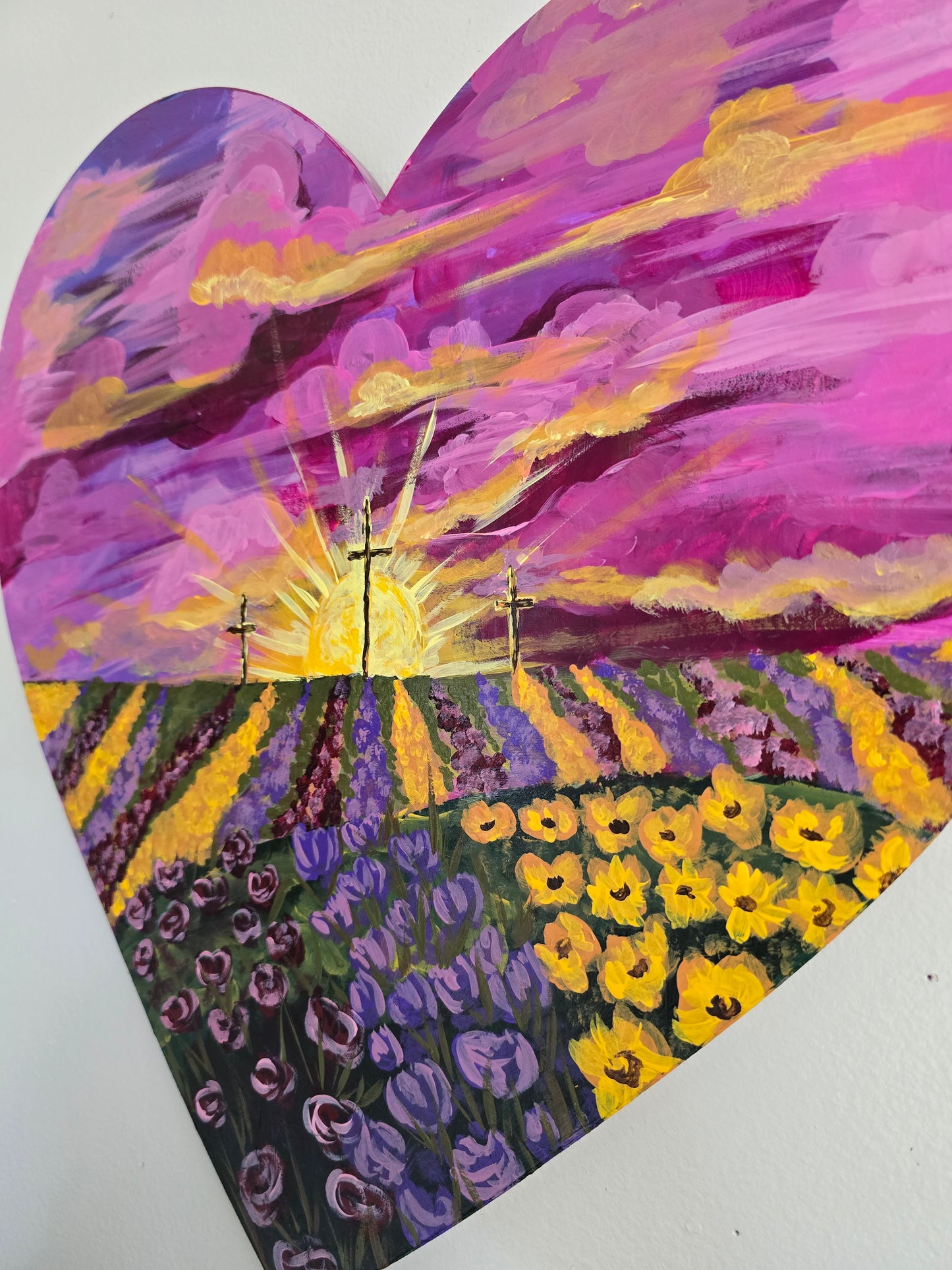 16x18in Fields Of Peace. Original Artwork Large Wooden Heart.