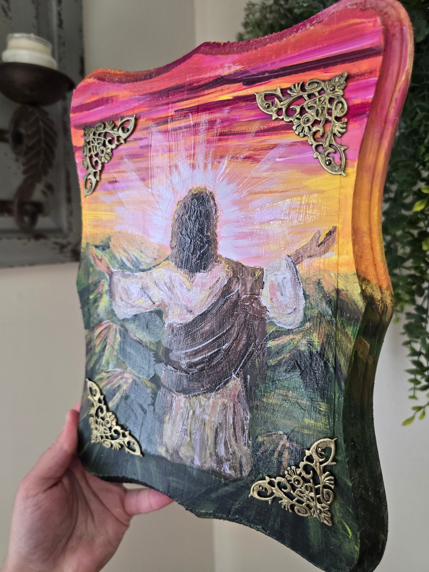 In The Beginning, God Created The Heavens and The Earth. Wooden Texturized Print . (Read Description)