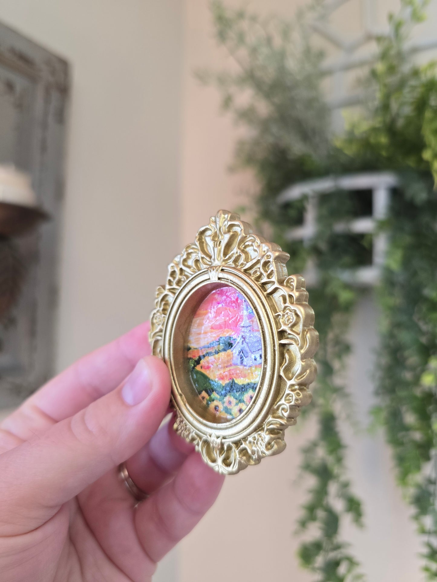 Mini Golden Painted Framed, Textured Artwork Magnet.