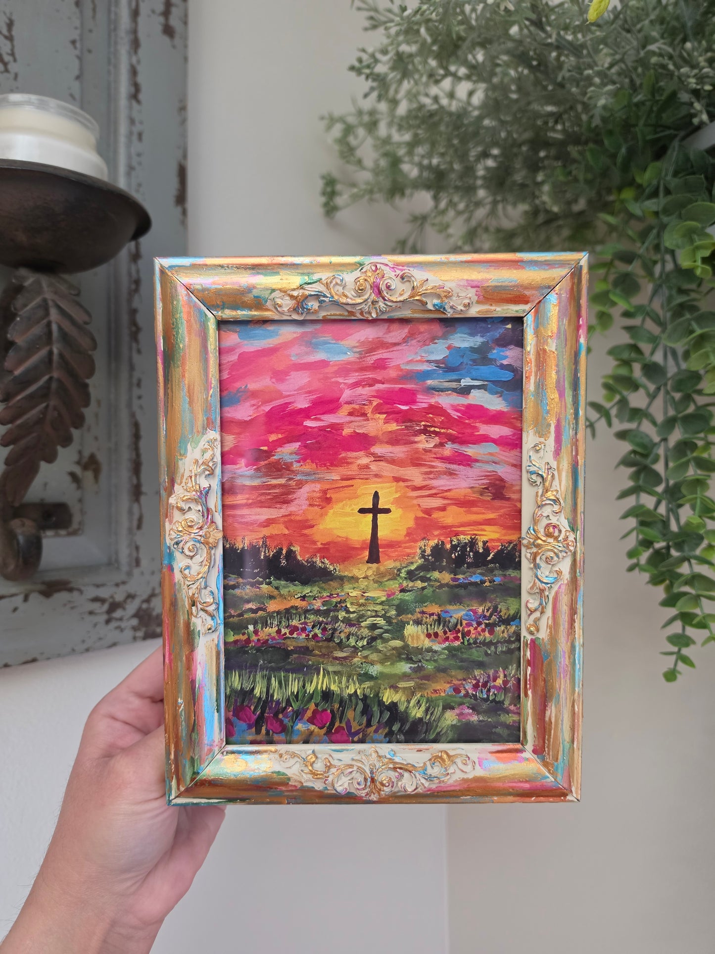 Follow Me. Print Inside Handmade Painted Frame.