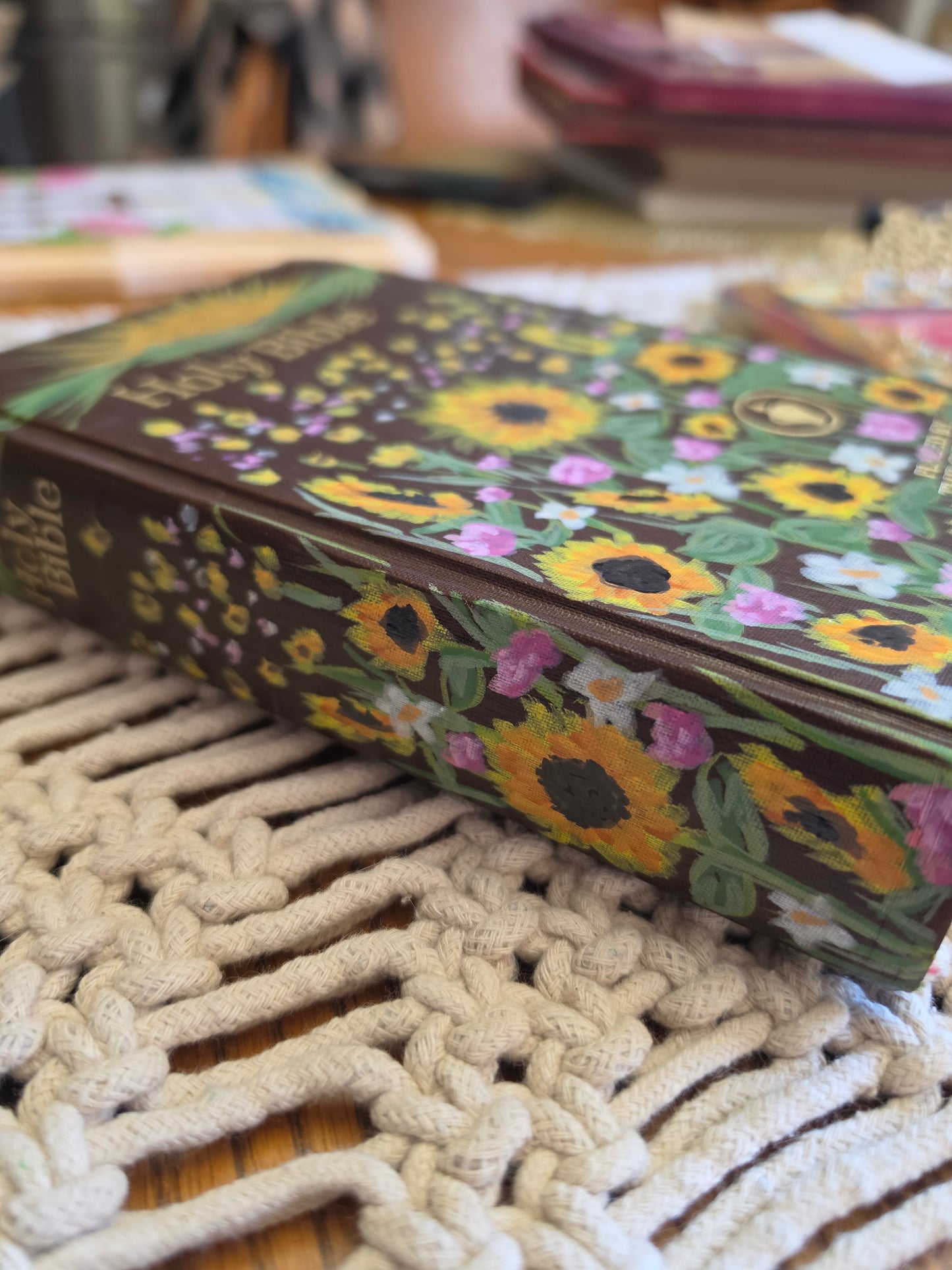 Hand Painted Bible. Table Top Decor.