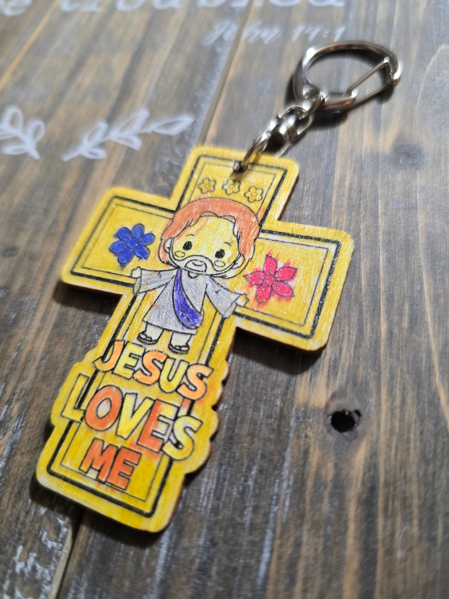 Jesus Loves Me Sparkle Keychain. Hand Drawn By Brantley.