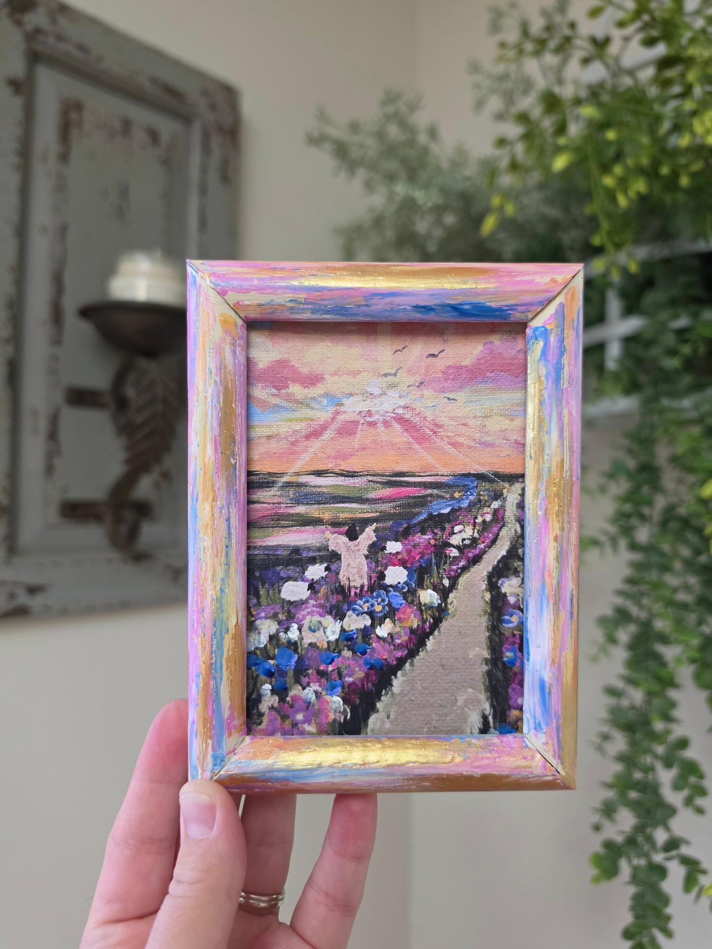 Set Your Mind On Things Above. Print Inside Hand Painted Frame.