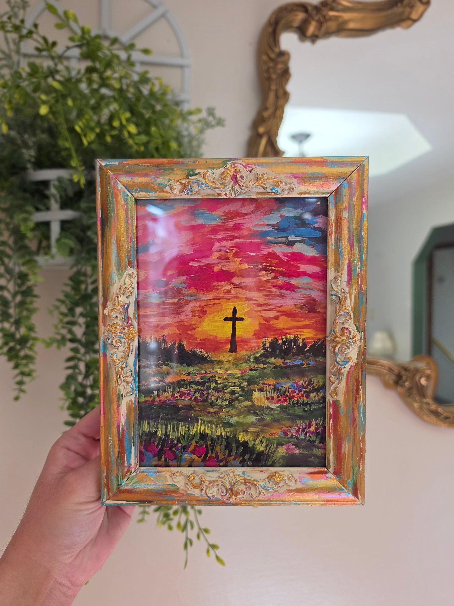 Follow Me. Print Inside Handmade Painted Frame.