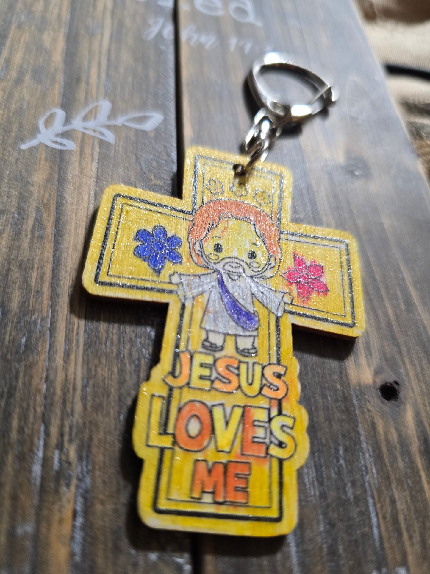 Jesus Loves Me Sparkle Keychain. Hand Drawn By Brantley.