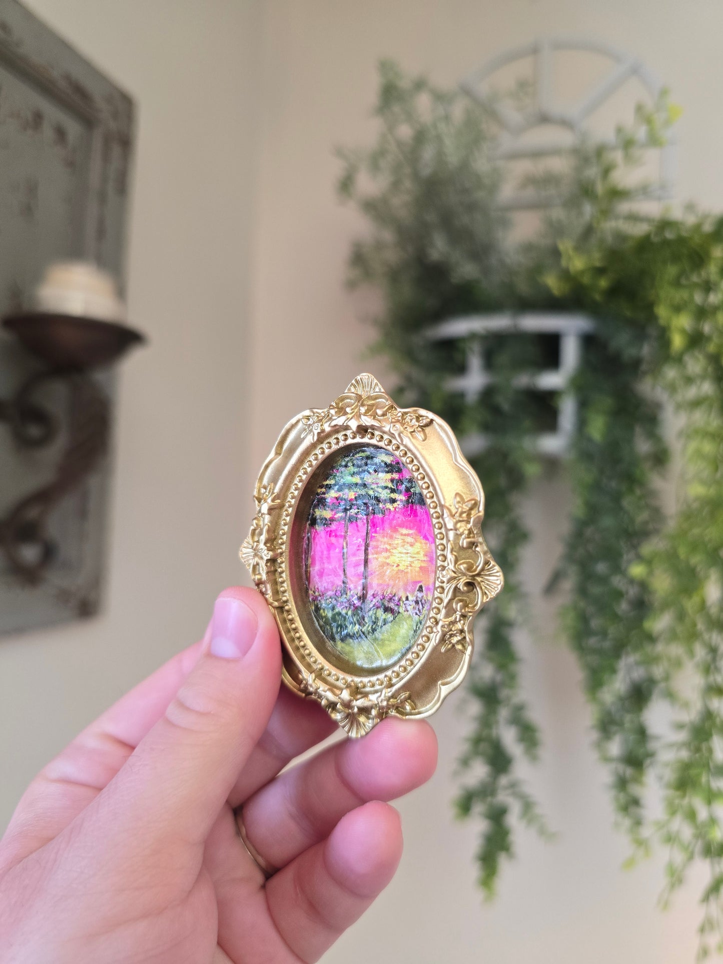Mini Golden Painted Framed, Textured Artwork Magnet.
