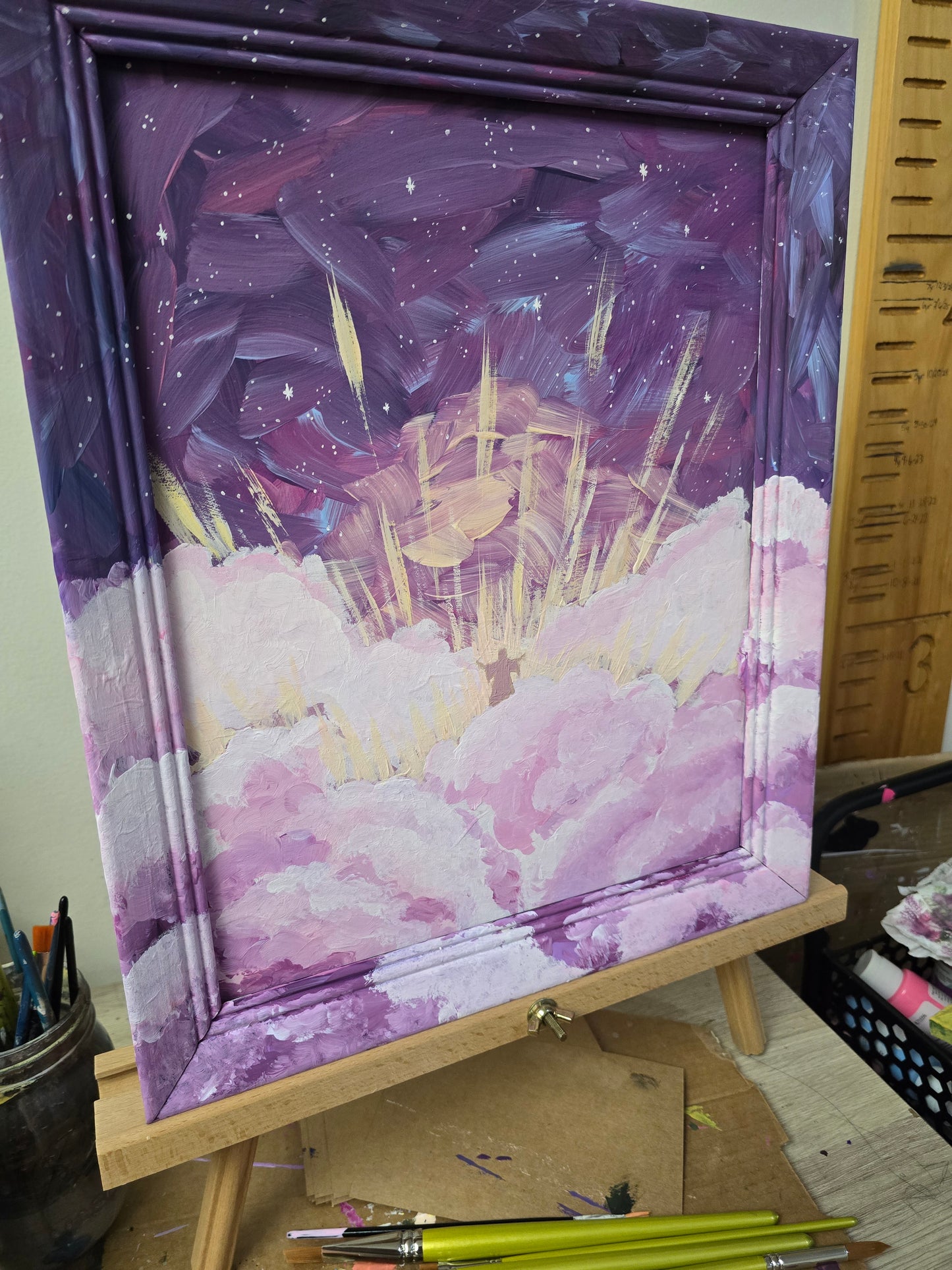 14x17in. He Is Coming Back. Original Painted Canvas Artwork.