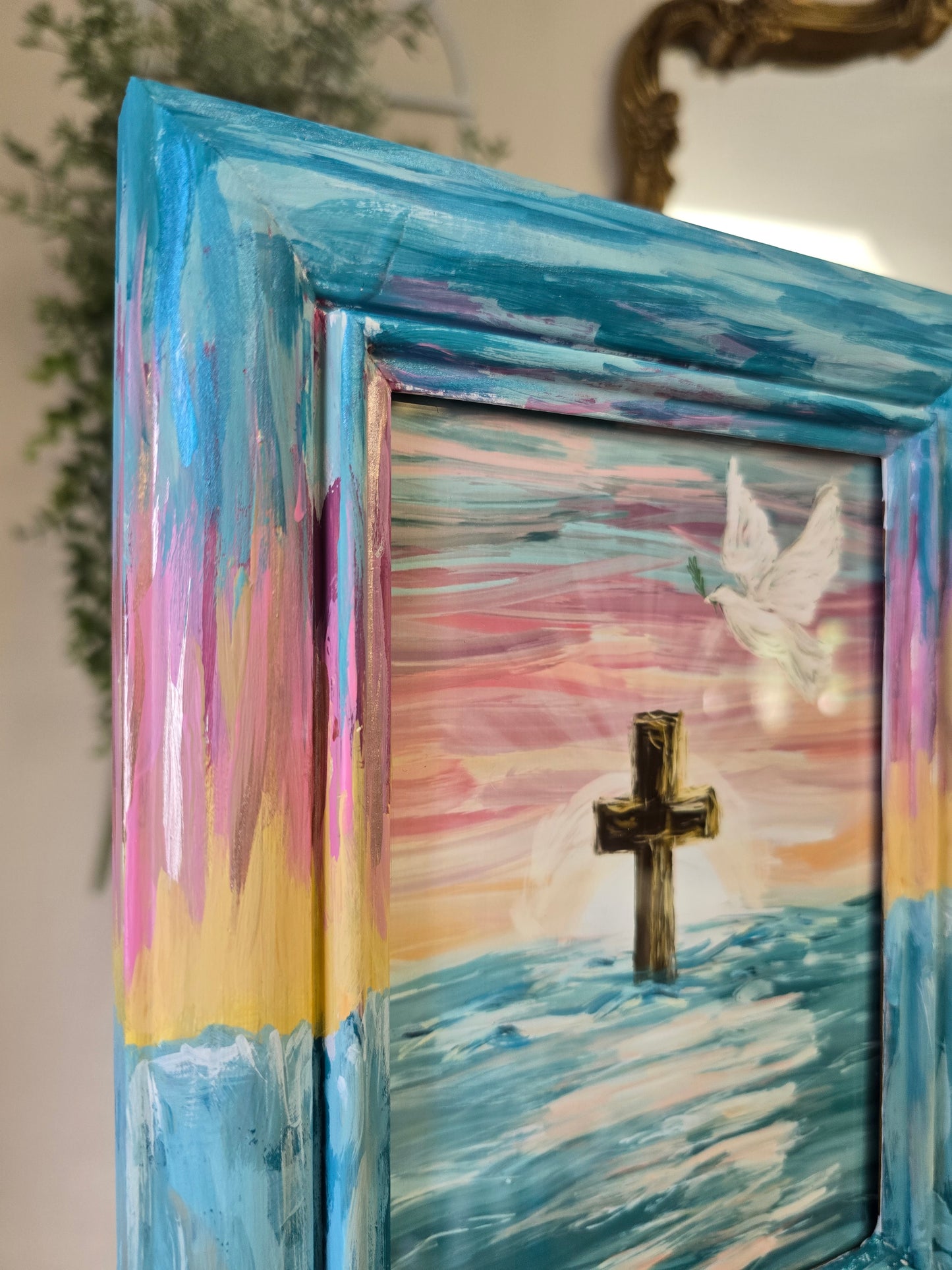 6.5x8.5in. New Beginnings. Print Inside Original Painted Frame.