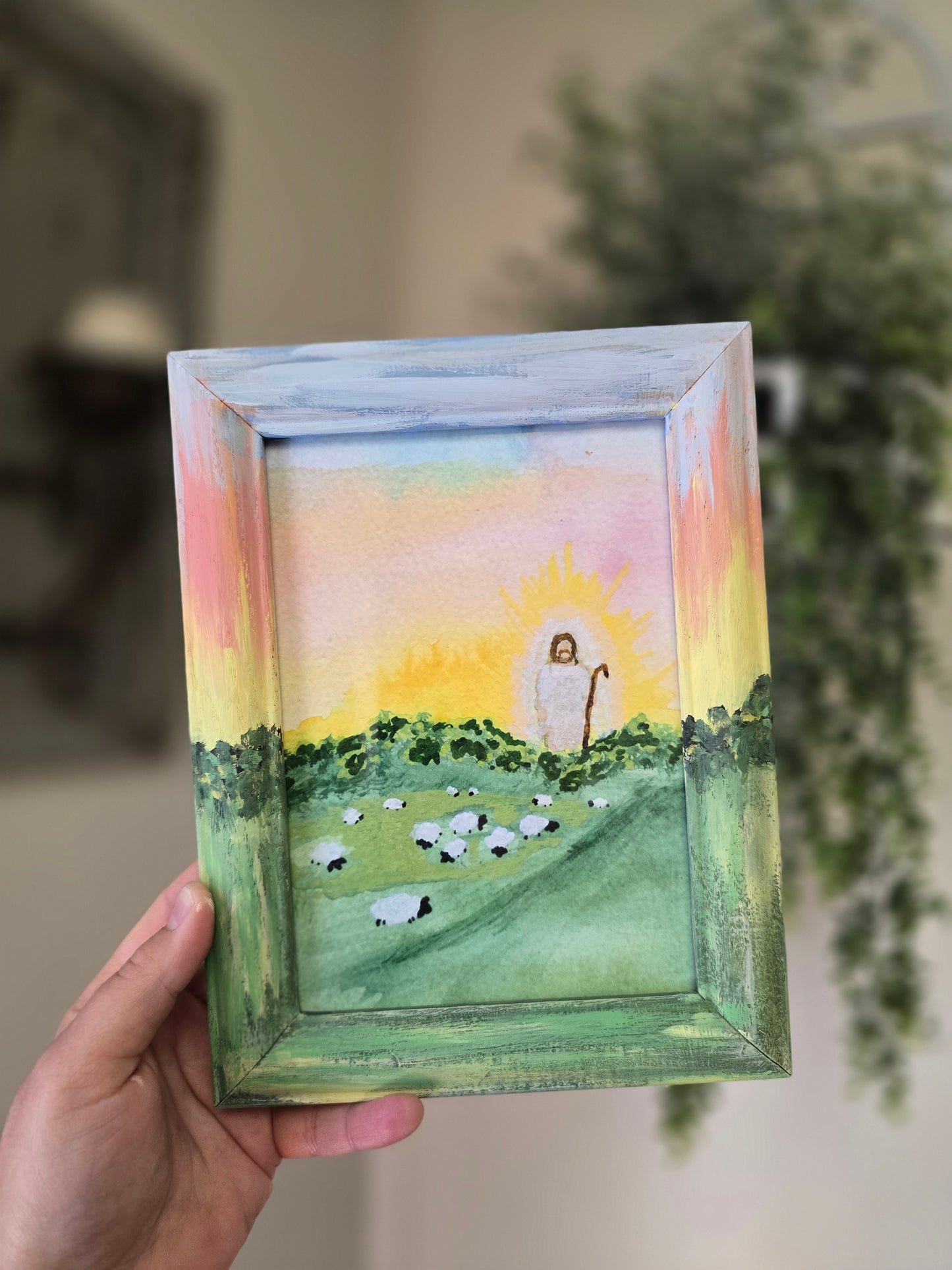 The Lord is My Shephered. Print Inside Original Painted Frame.