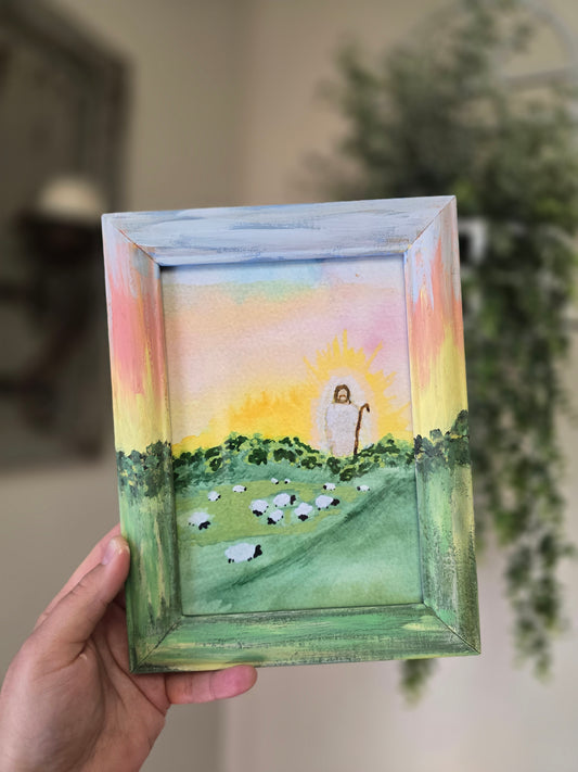The Lord is My Shephered. Print Inside Original Painted Frame.