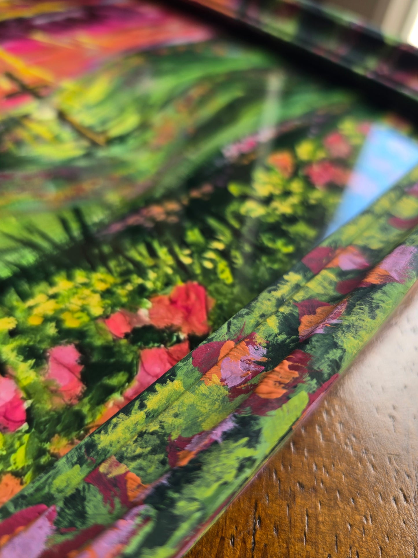 9.5x11.5in Sunrays Beaming Through The Clouds. Print Inside Original Painted Frame.