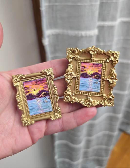Mini Golden Painted Framed, Textured Artwork Magnet. READ DESCRIPTION.