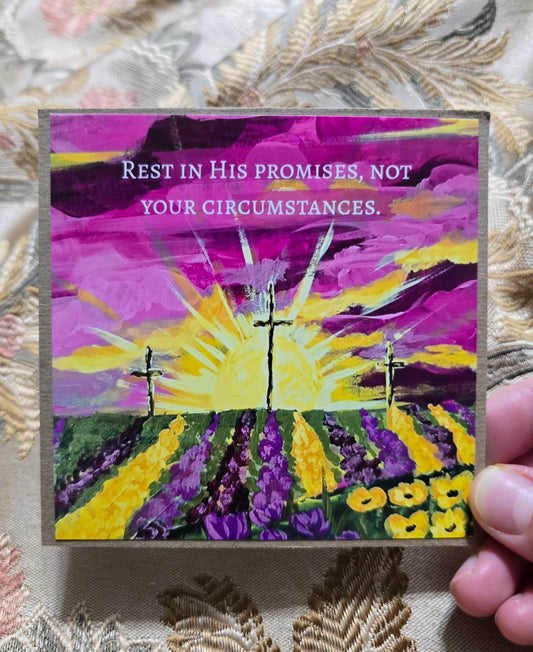 Christian Encouragment Artwork Card. Rest In His Promises.