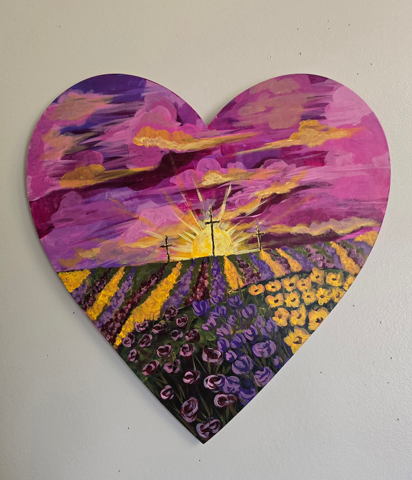 16x18in Fields Of Peace. Original Artwork Large Wooden Heart.