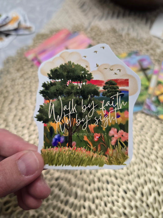 Walk By Faith Not By Sight. Artwork Vinyl Waterproof Sticker.