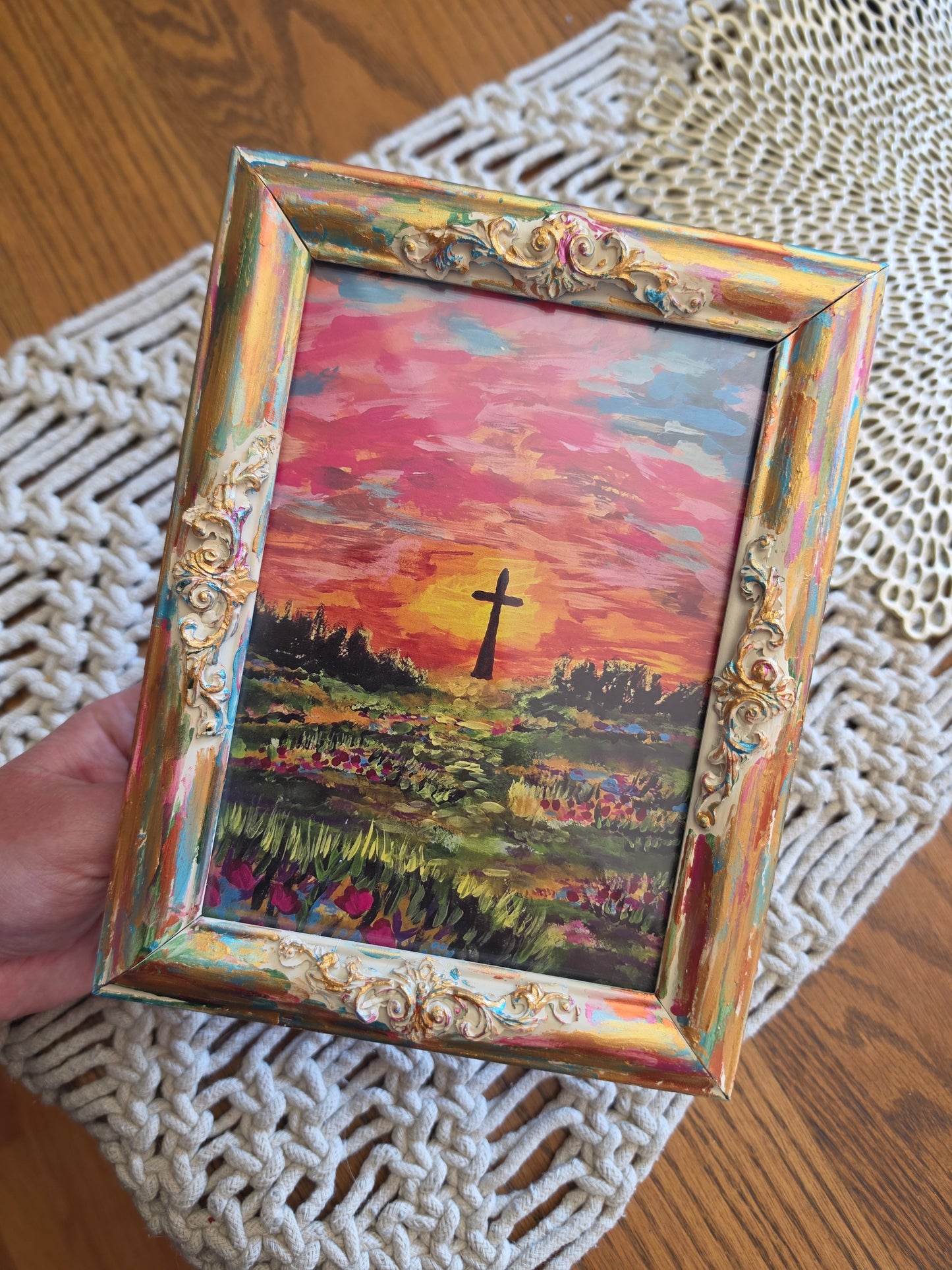 Follow Me. Print Inside Handmade Painted Frame.