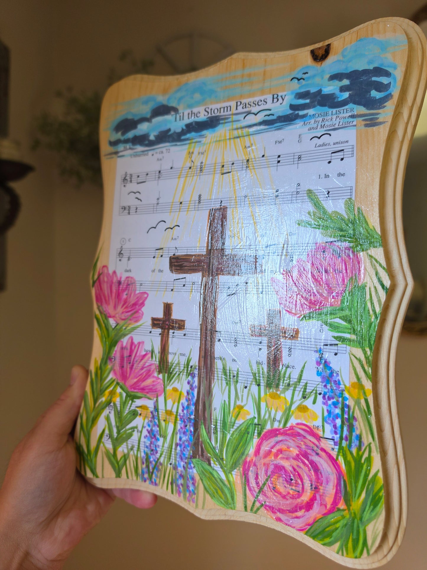 Till The Storm Passes By. Hand Painted Hymn on sealed Wooden  Plaque.