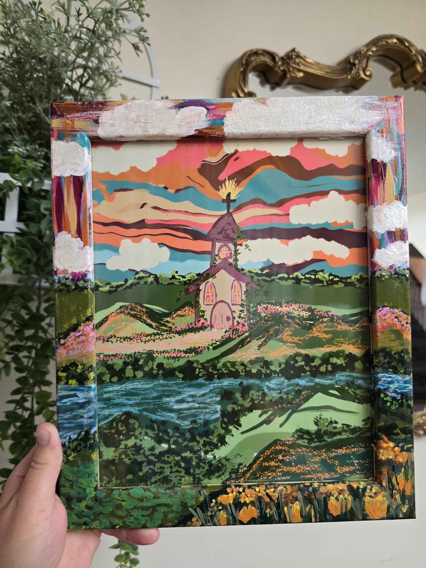 9.5x11.5in River Of Blessings. Print Inside Original Painted Frame.