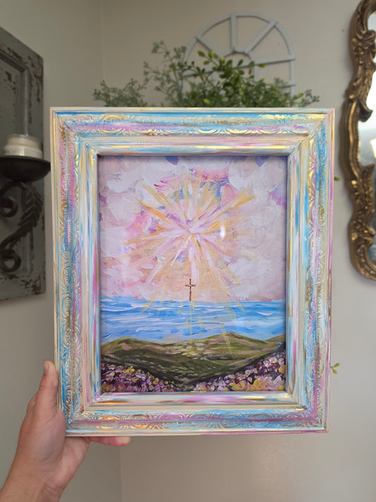 He Will Wipe Every Tear. Print Inside Hand Painted Frame.