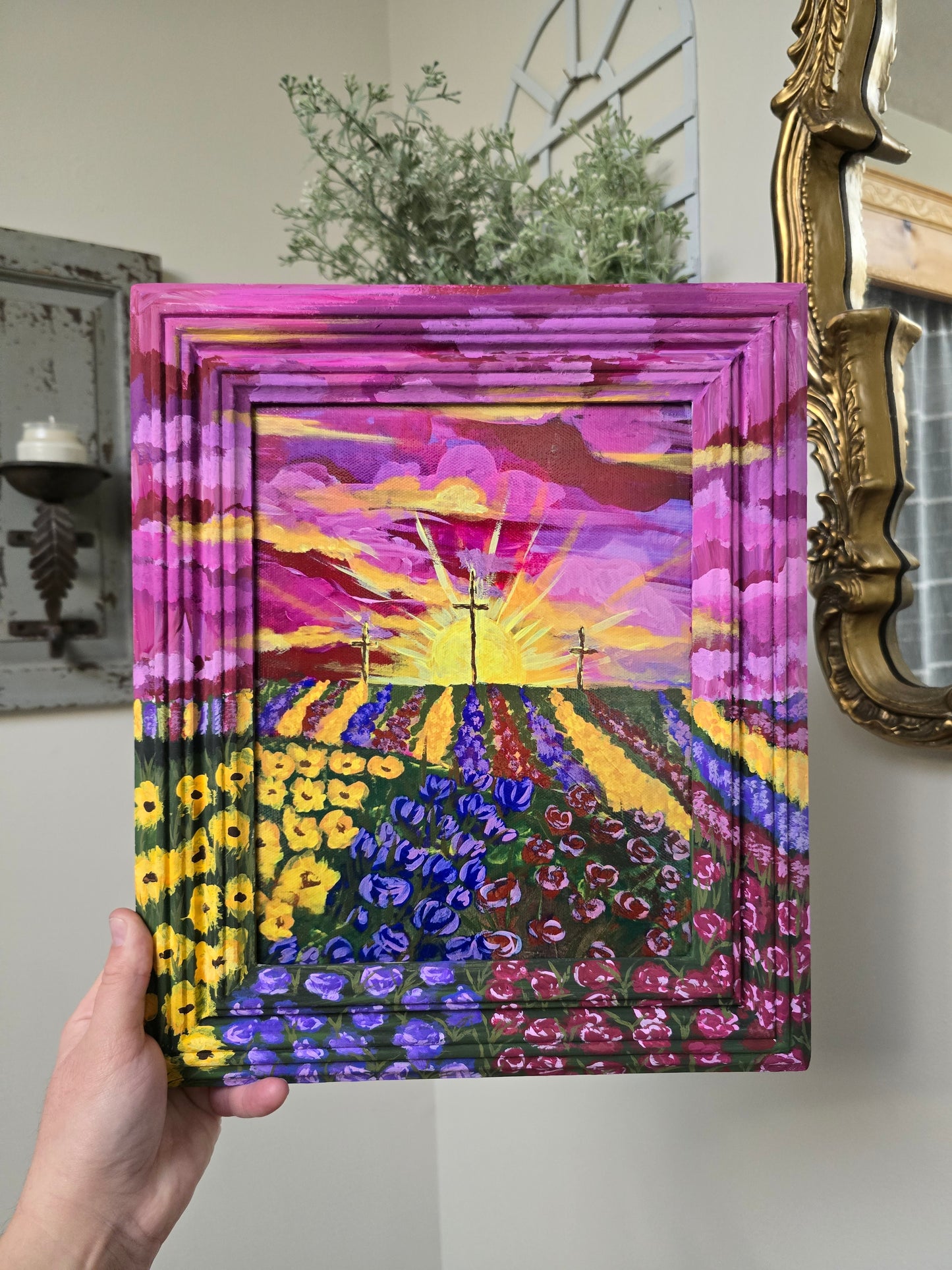 The Light Of Life. Canvas Print Inside Original Painted Wooden Frame.