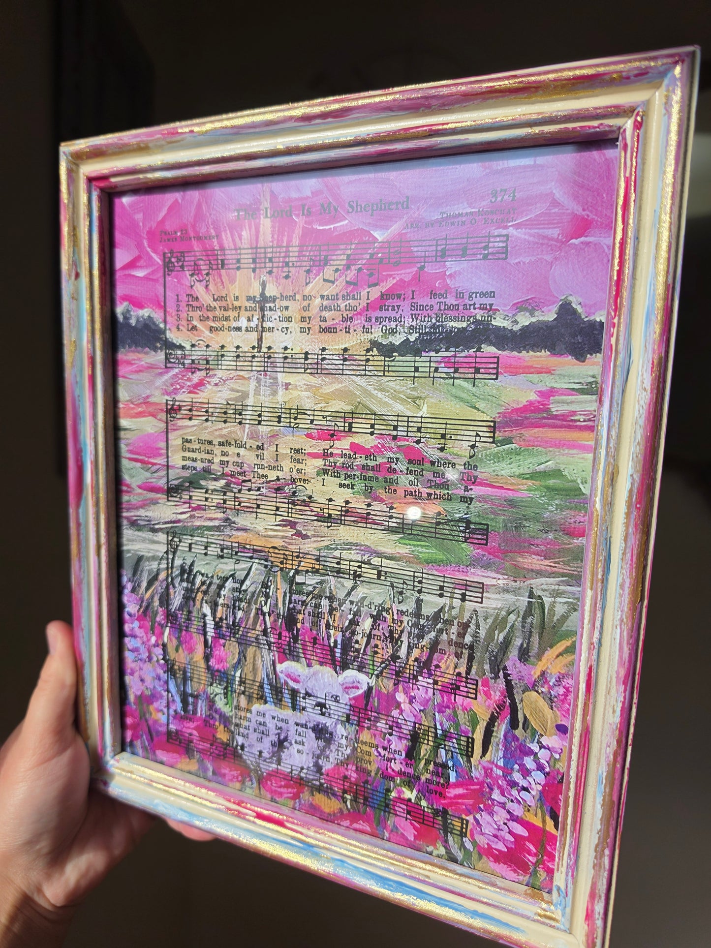 The Lord Is My Shepherd Hymn On HBM Artwork. Inside Hand Painted Frame.