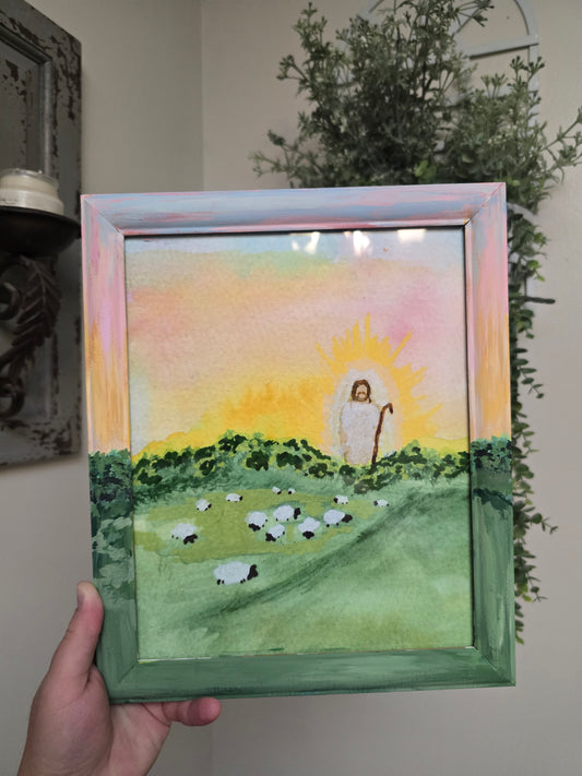 The Lord is My Shepherd. Print Inside Painted Frame.