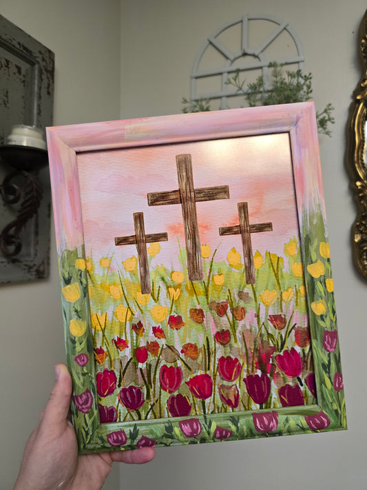 Tulip Fields. Painted Framed Print .