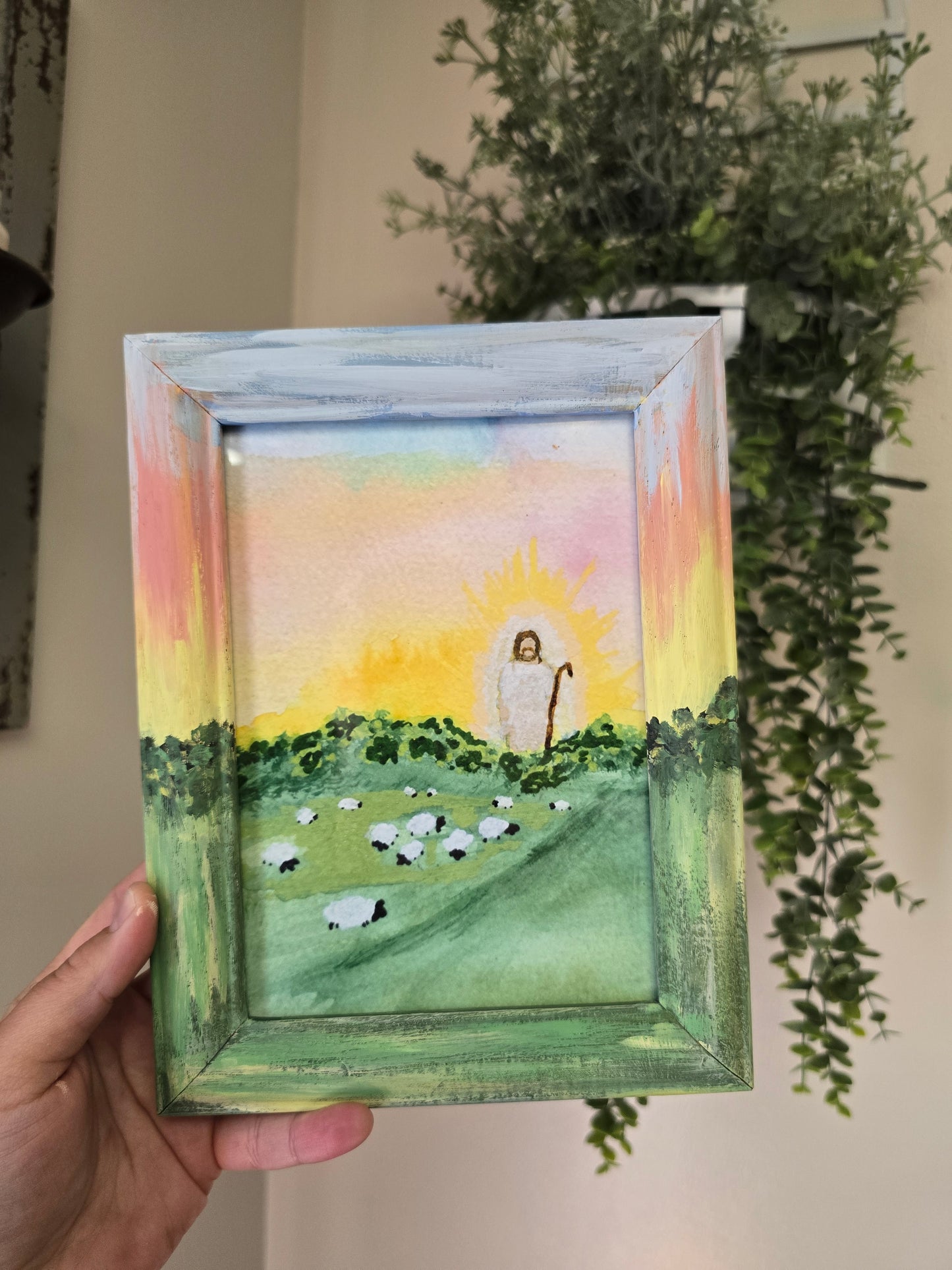 The Lord is My Shephered. Print Inside Original Painted Frame.