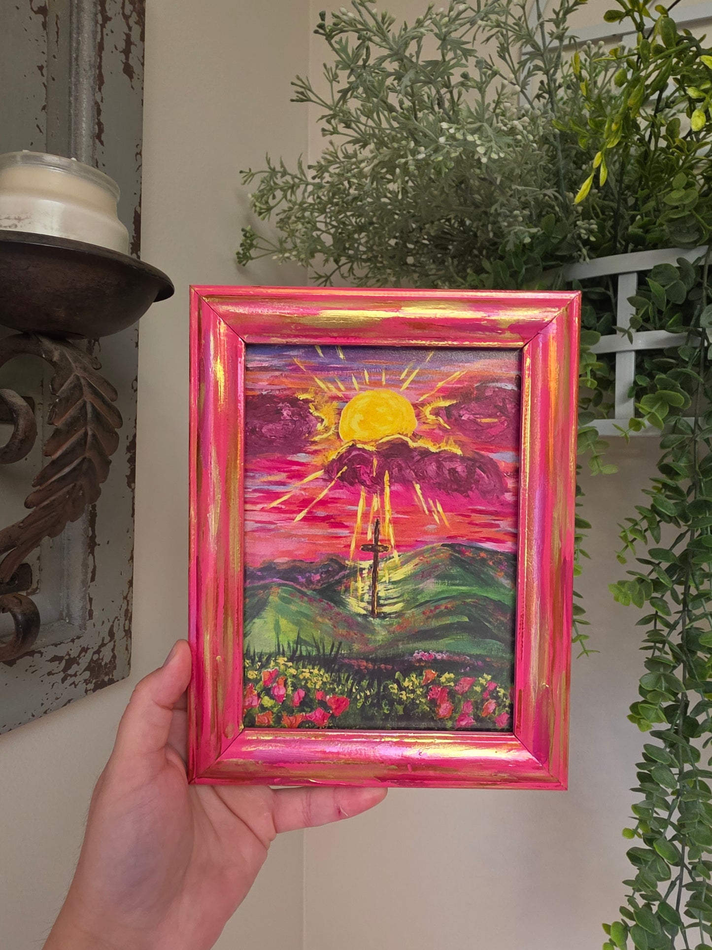 The Light Will Prevail. Print Inside Hand Painted Frame.