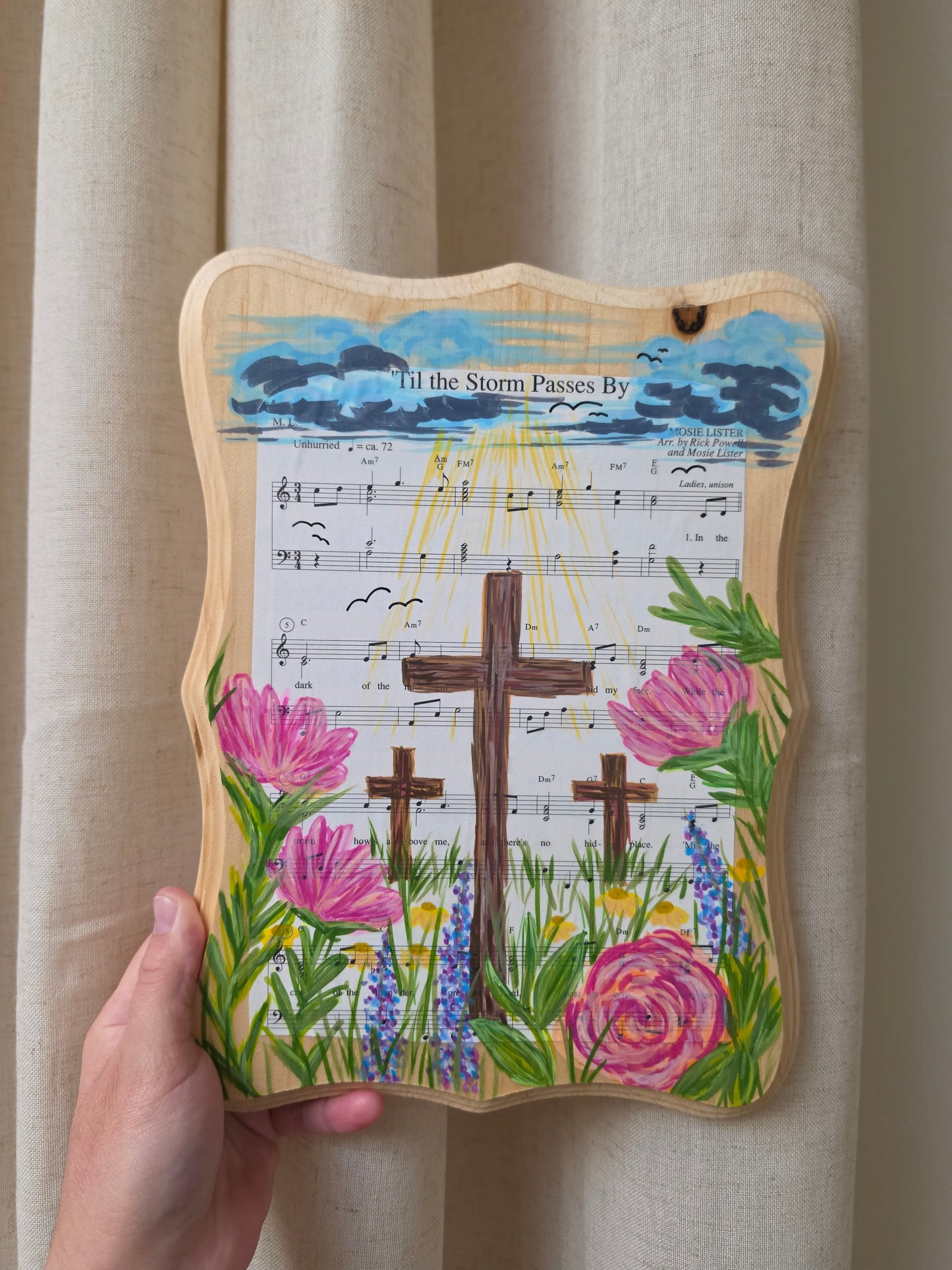 Till The Storm Passes By. Hand Painted Hymn on sealed Wooden  Plaque.
