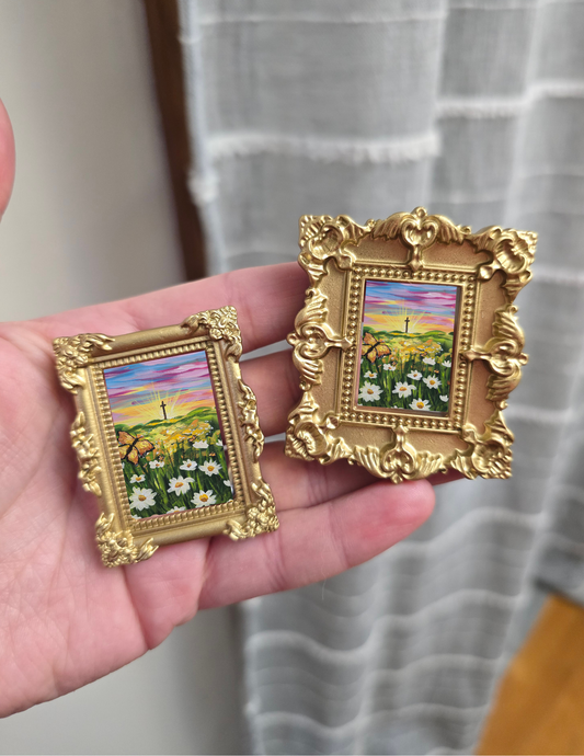 Mini Golden Painted Framed, Textured Artwork Magnet. READ DESCRIPTION.