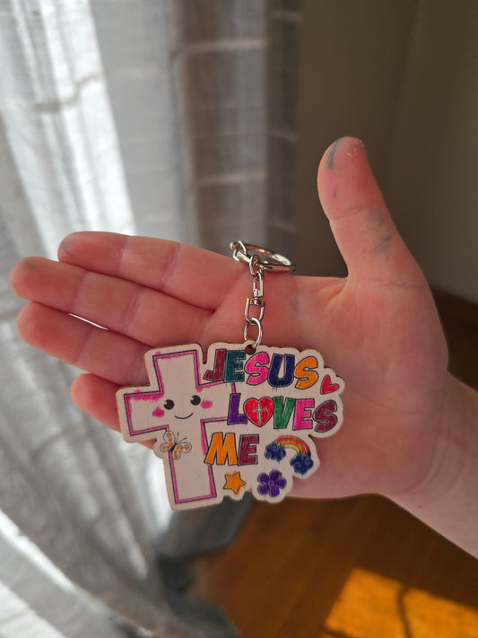 Jesus Loves Me Smiley Cross Keychain. Hand Drawn By Brantley.