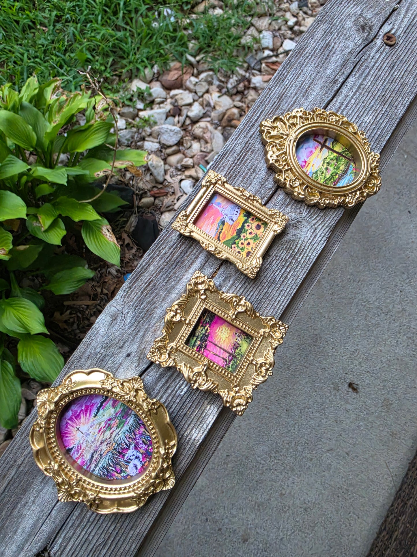 Mini Golden Painted Framed, Textured Artwork Magnet.