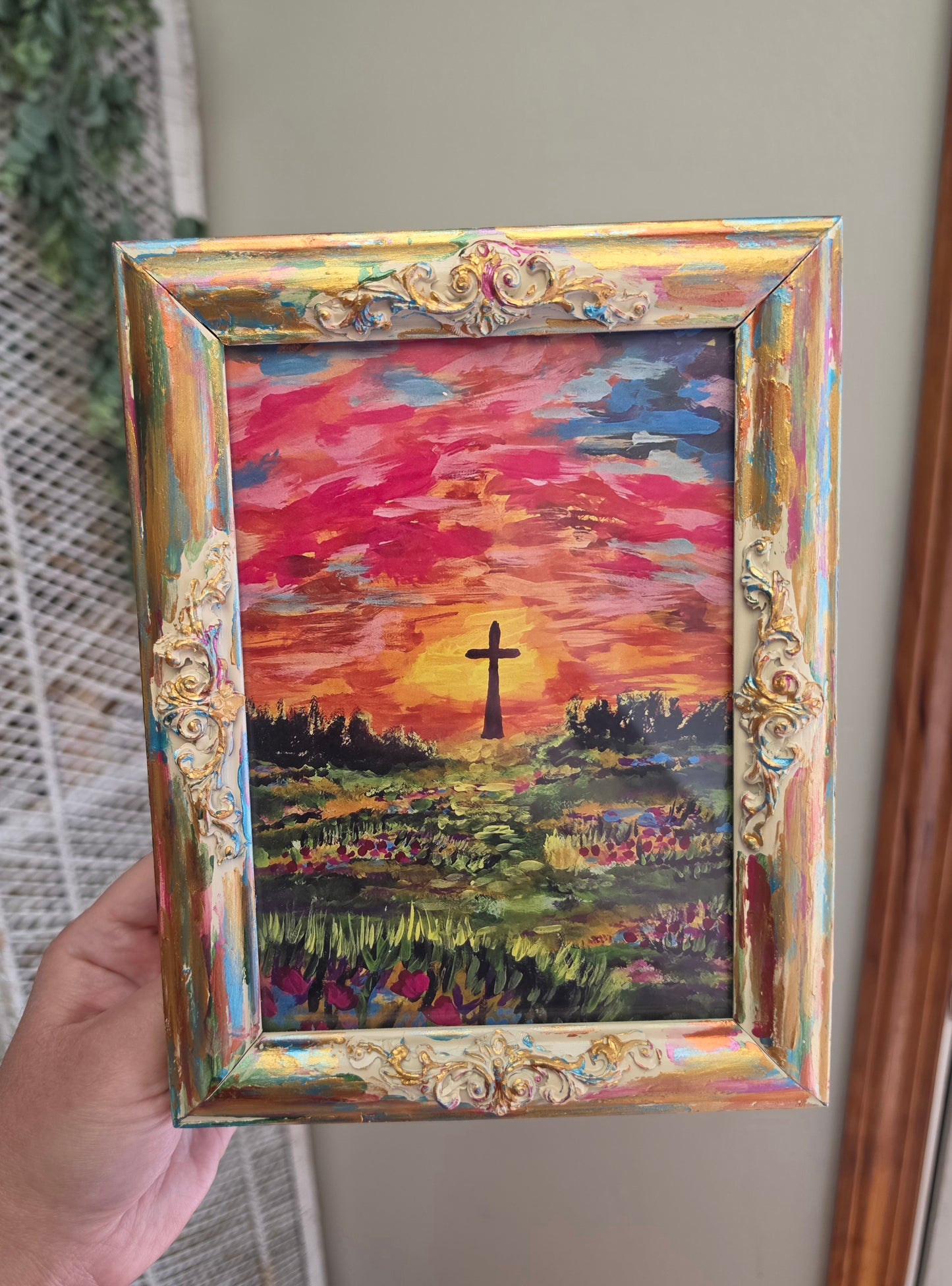 Follow Me. Print Inside Handmade Painted Frame.